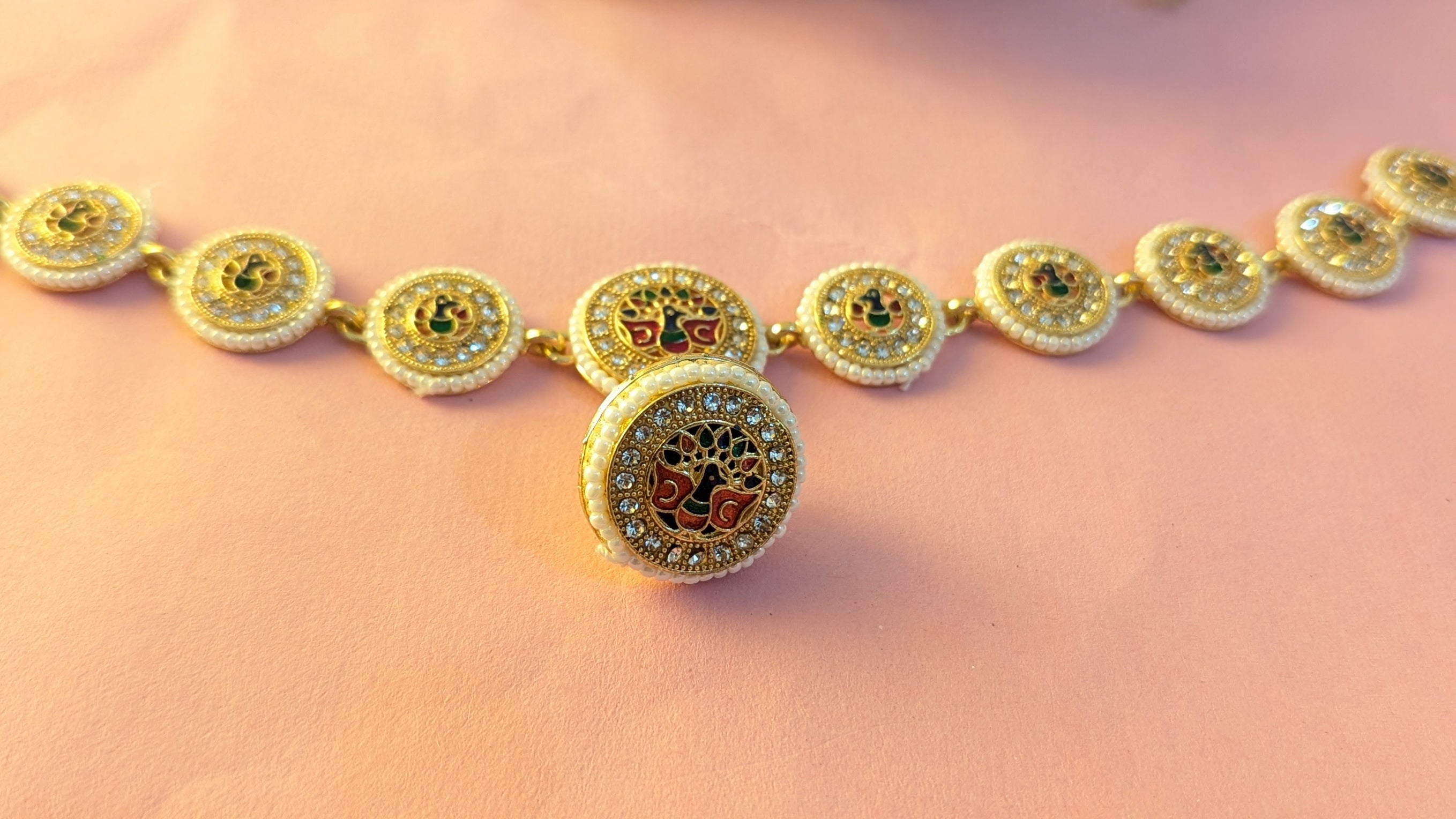 Gold Plated Meenakaari Peacock Work Rajasthani Maangtika
